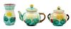 * A Majolica Three-Piece Tea Set Height of tallest 5 1/2 inches.