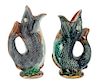 * A Near Pair of American Majolica Figural Water Pitchers Height of taller 10 1/4 inches.