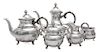 A German Silver Five-Piece Tea and Coffee Service, 20th Century, comprising a coffee pot, teapot, creamer, covered sugar and was