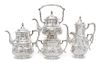A Gorham Athenic Silver Six-Piece Tea and Coffee Service, Gorham Mfg. Co., Providence, RI, Early 20th Century, comprising a wate
