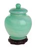 A Chinese Green Peking Glass Jar Height 14 inches.