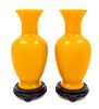 A Pair of Chinese Yellow Peking Glass Vases Height 10 5/8 inches.