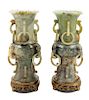 A Pair of Chinese Carved Stone Vases Height overall 12 3/8 inches.