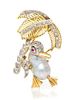 A Vintage Yellow Gold, Platinum, Diamond, Cultured Pearl and Ruby Duck Brooch, 7.40 dwts.