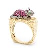 A 14 Karat Gold, Ruby and Tsavorite Mouse Ring, 7.10 dwts.