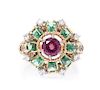 A Yellow Gold, Rhodolite, Tourmaline and Diamond Ring, 4.60 dwts.