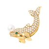 An 18 Karat Yellow Gold, Diamond, Cultured Pearl and Emerald Dolphin Brooch, Cartier, 8.30 dwts.