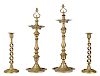 Four Indian Brass Candlesticks/Oil Lamps