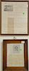 Two framed pieces to include a Western Marine and Fire Insurance Company of New Orleans Cargo Per Boat document, 1843
