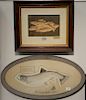 Three framed pieces to include J. B. Sprague Birch Bark pictures 1974 watercolor on birch bark collage of five trout 