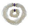 18K Gold Amethyst Pearl Multi Strand Bracelet Necklace Set