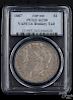 Silver Morgan dollar coin, 1887 top 100, Vam-1A, donkey tail, PCGS AU-50.