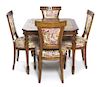 A Louis XVI Style Walnut Card Table and Four Chairs, Height 29 1/2 x width 34 1/2 x depth 34 1/2 inches.