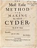 Worlidge, John (fl. circa 1660-1698) The Most Easie Method for Making the Best Cyder.