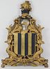 Large Antique Latin Gilt Carved Wooden Royal Crest