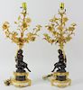 Italian Dore Bronze & Marble Maiden Table Lamps