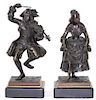 Pair of French Bronze Male & Female Jester Figures