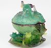 Daum France Pate de Verre Glass Covered Frog Bowl