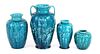 Lot of 4 Japanese Blue Glaze Vases