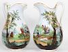 Pair of 20th C French Hand Painted Porcelain Ewers