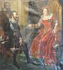 Large 19th Oil on Canvas. Jacobean Court Scene.