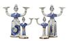 A Set of Eight Mexican Pottery Two-Light Candelabra, Height of tallest 14 1/2 inches.