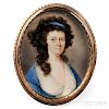 Attributed to John Ramage (act. Ireland, United States, and Canada, 1748-1802)      Portrait of a Curly-haired Woman in Blue.