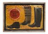 Vintage Metal Footwear Advertising Sign Framed: 13 3/4 x 19 3/4 inches