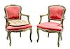 Pair of Louis XV Style Painted Fauteuils Height 31 1/2 x width 23 x depth 19 inches