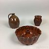 Three Pieces of Glazed Redware Pottery