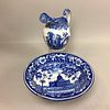 Staffordshire Blue and White Transfer-decorated Pitcher and Bowl