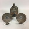 Pair of Tin Mirrored Sconces and a Lantern