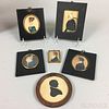 Five Framed Portrait Miniatures and a Silhouette