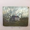 Oil on Board Portrait of a Gray Saltbox House