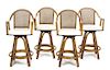 A Set of Four Faux Bamboo and Wicker Bar Seats, Height 44 3/8 inches.