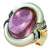 Cabochon Tourmaline Mother-of-Pearl Diamond Gold R