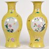 Pr. Chinese Hand Painted Yellow Porcelain Vases