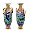 A Pair of Majolica Vases, Height 27 1/2 inches.