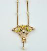14kt Gold, Diamond & Pearl Krementz Art Nouveau Necklace