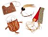African Whisk, Two Beaded Purses, and a Belt