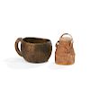 African Wood Cup and a Wood / Leather Container