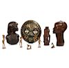 African Mask, Wall Mount Bust and a Head, a Kuba cup, and assorted Ashanti Brass Figures
