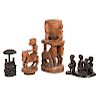 Large Dogon Wood Stoppers with Figures and donkeys, Pair of Makonde Village Wood Carvings
