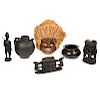 Black Wood Warrior Figure with Spear and Shield, Black Ceramic Bowl, Nigerian Wood Bowl with Figures, Wooden Vessel with Figures, Large Black Ceramic 