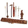 Turkana Milk Churner, Knife, Kenya Adze, Beer Strainer, Brass Weaving Object, Salt Hammer, Yoruba Figure, Maasai Gameboard