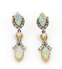 Diamond & Fire Opal 14k Gold Drop Dangle Earrings