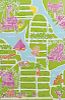 A Printed Canvas Whimsical Map of Palm Beach, 36 x 24 inches.