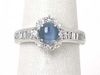 Platinum Diamond Oval Cabochon Blue Cat's Eye Ring