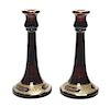 Two Ruby Glass Candlesticks, Height 9 inches.