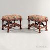 Pair of Baroque-style Tapestry-upholstered Walnut Stools